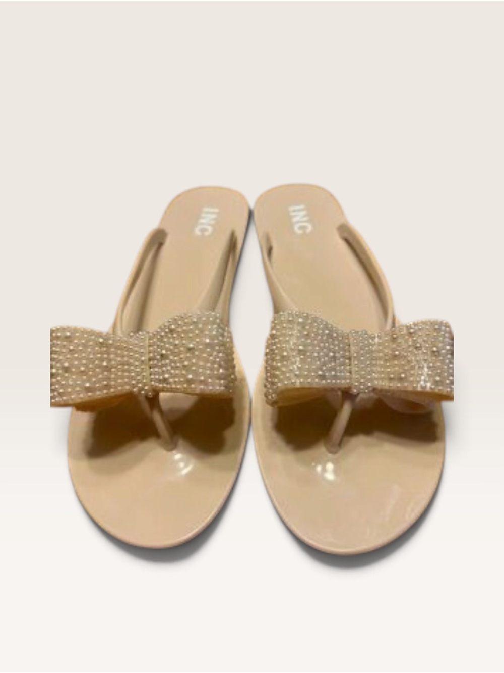 INC International Concepts Nude Pearl Bow Thong Sandals